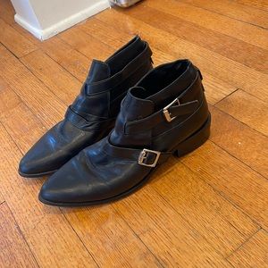 Zara black leather ankle boots with buckle detail